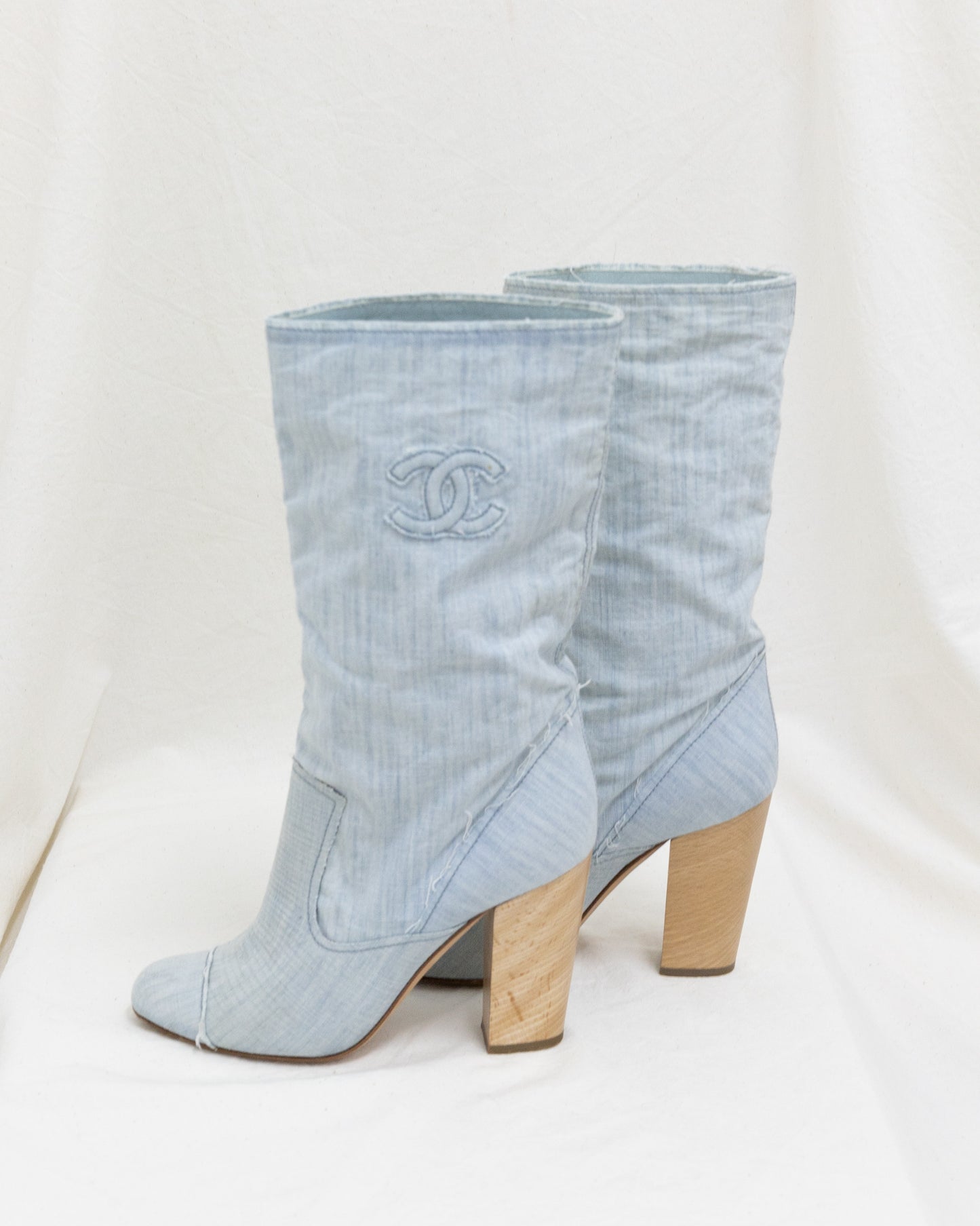 CHANEL Denim Boots 38C - THE VOG CLOSET