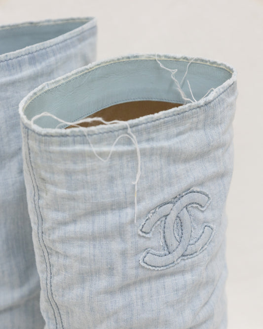 CHANEL Denim Boots 38C - THE VOG CLOSET