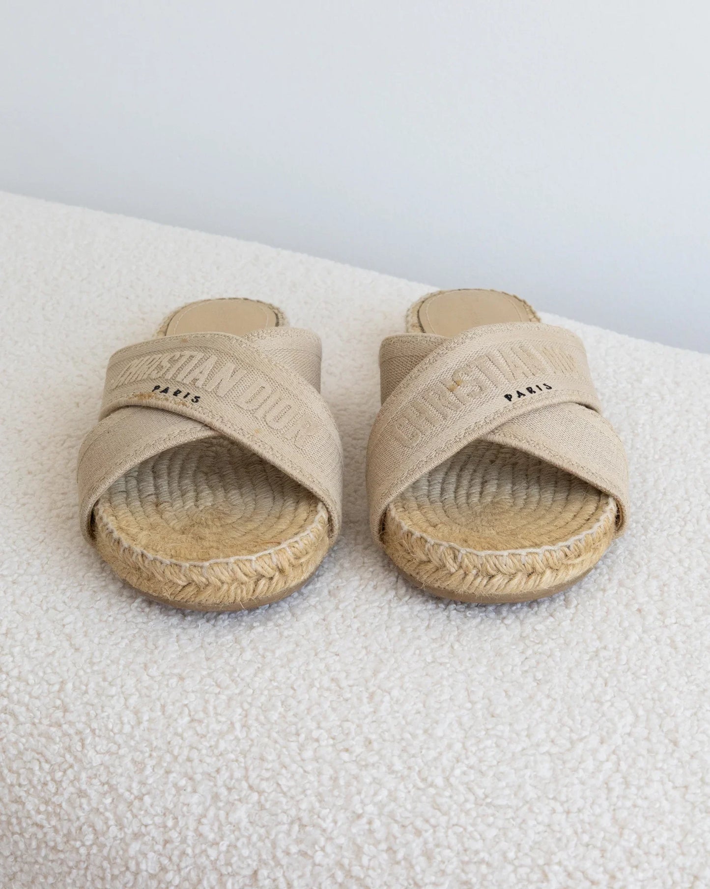 CHRISTIAN DIOR Raffia Slides 38 - THE VOG CLOSET