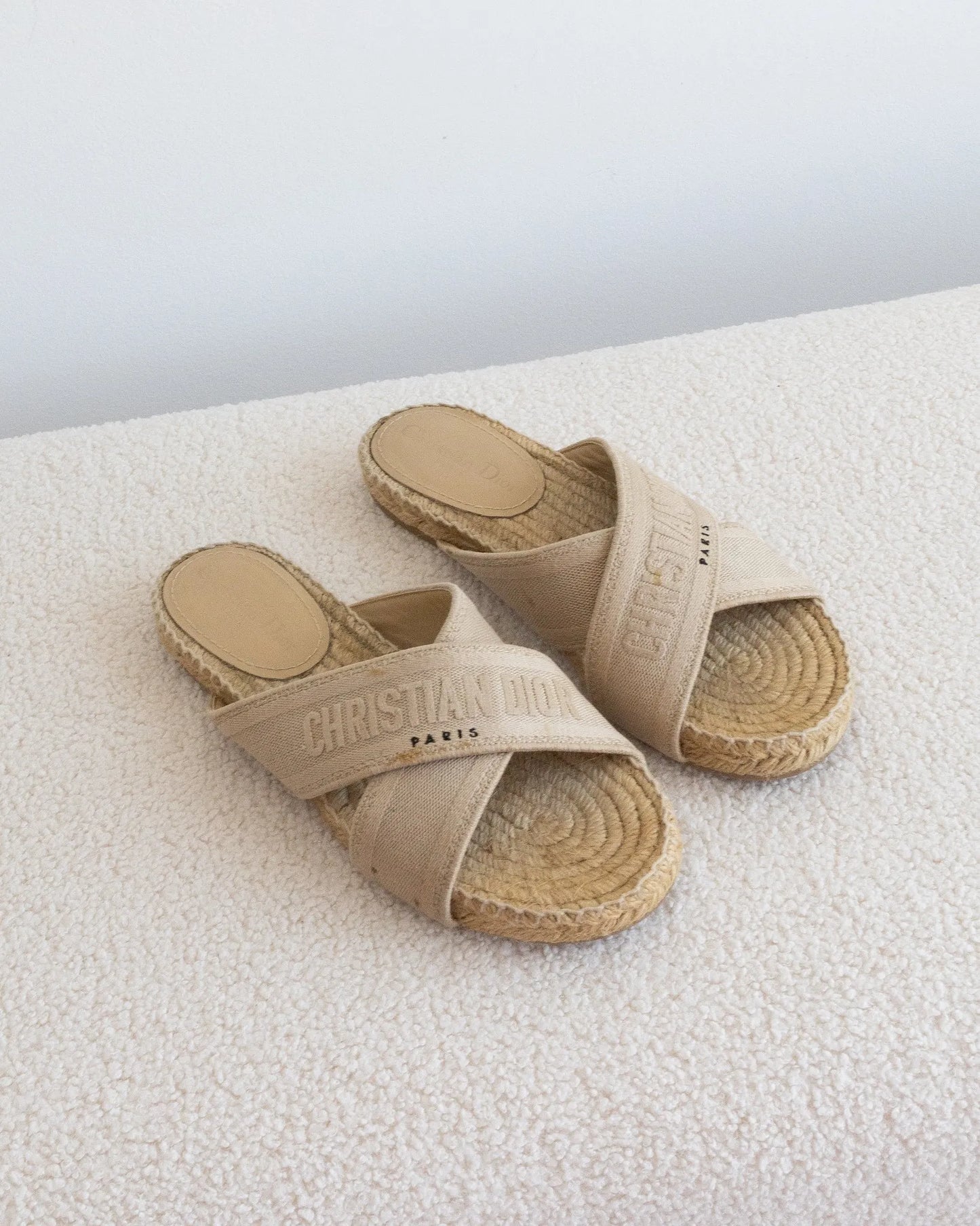 CHRISTIAN DIOR Raffia Slides 38 - THE VOG CLOSET