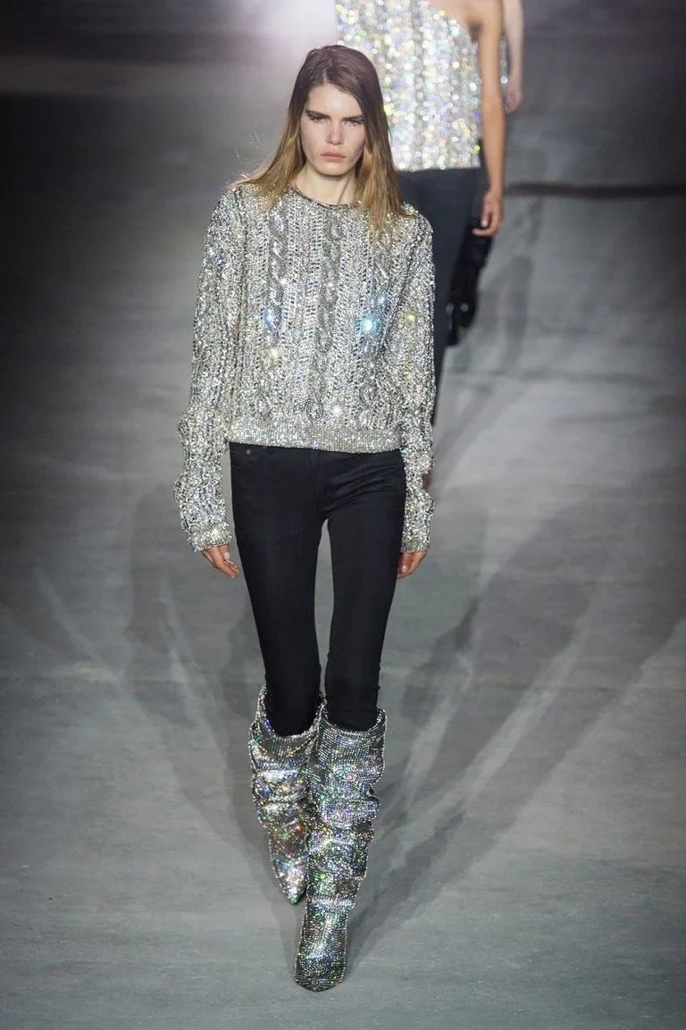 SAINT LAURENT Niki Crystal Boots 38 - THE VOG CLOSET
