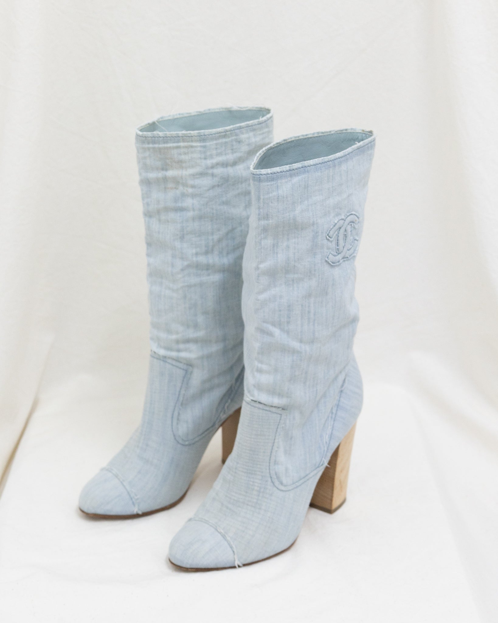 CHANEL Denim Boots 38C - THE VOG CLOSET
