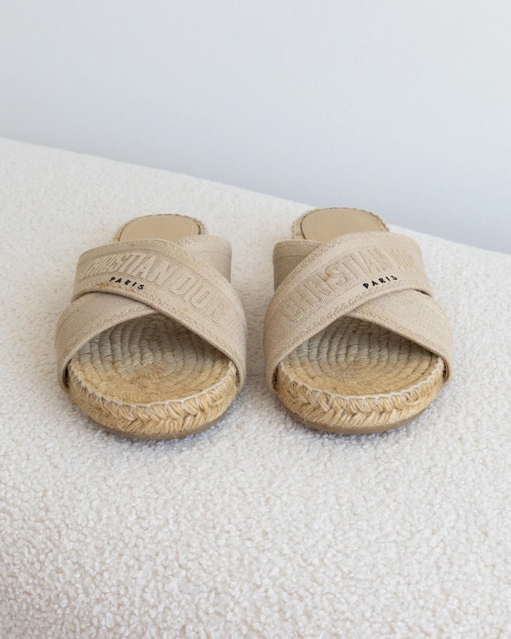 CHRISTIAN DIOR Raffia Slides 38 - THE VOG CLOSET