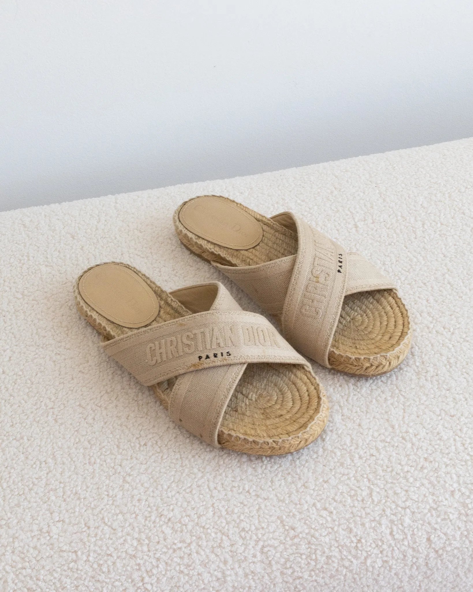 CHRISTIAN DIOR Raffia Slides 38 - THE VOG CLOSET