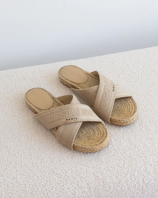 CHRISTIAN DIOR Raffia Slides 38 - THE VOG CLOSET