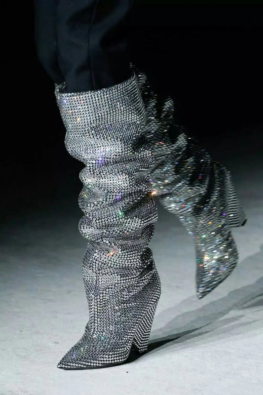 SAINT LAURENT Niki Crystal Boots 38 - THE VOG CLOSET